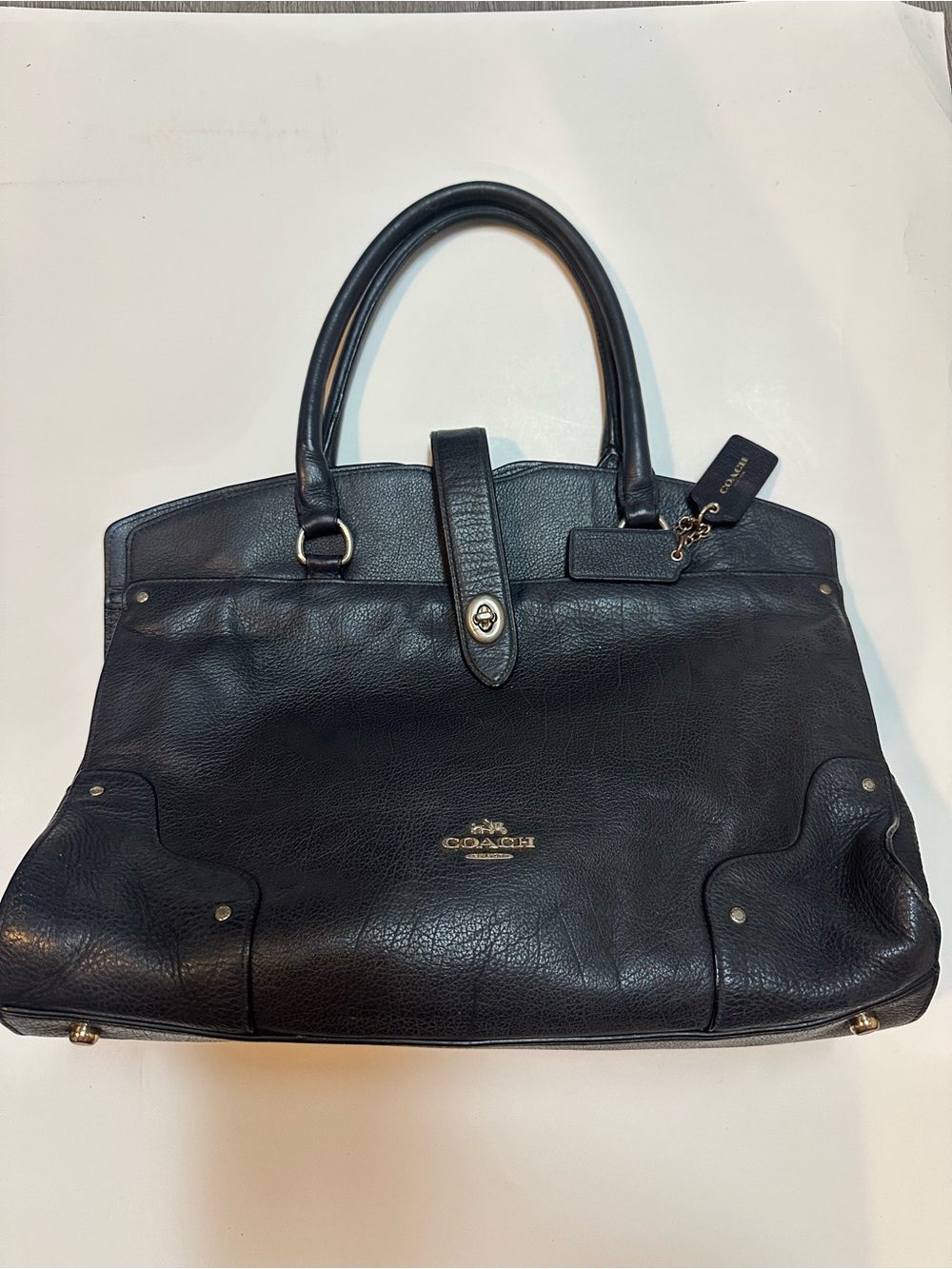 Coach Mercer Navy Grained Leather Satchel